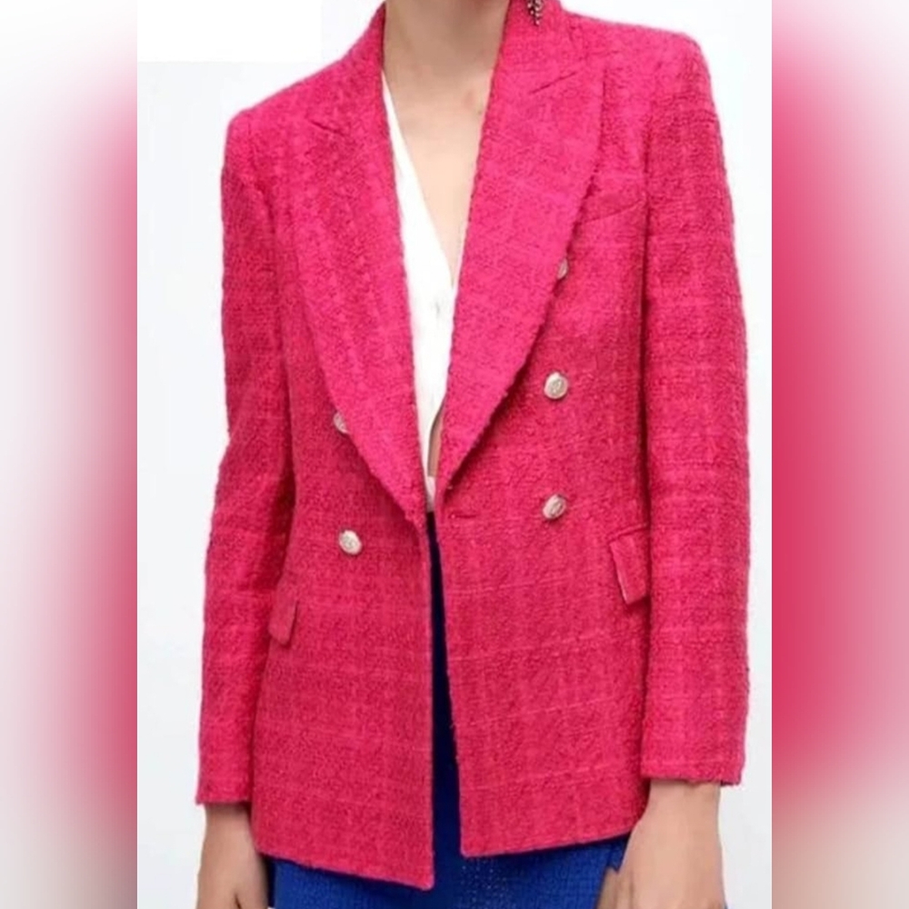 Zara Women's Vibrant Red Textured Blazer